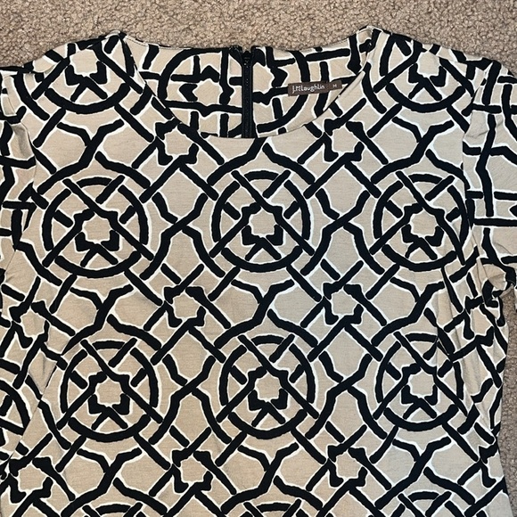 J. McLaughlin Devon 3/4 Sleeve Crew Neck Catalina Cloth Dress Black Tan Scribe M - Picture 4 of 10